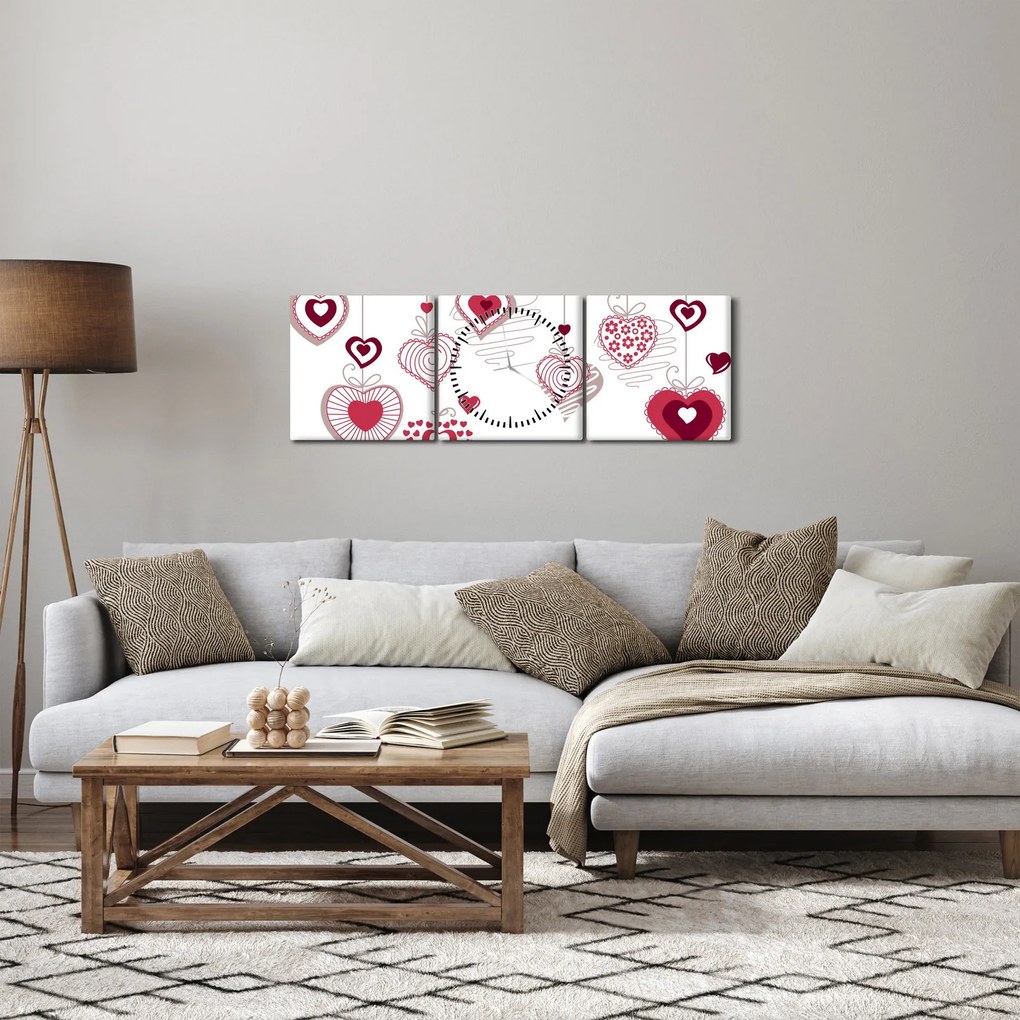 Tablou cu inimiore pictate (cu ceas) (90x30 cm)