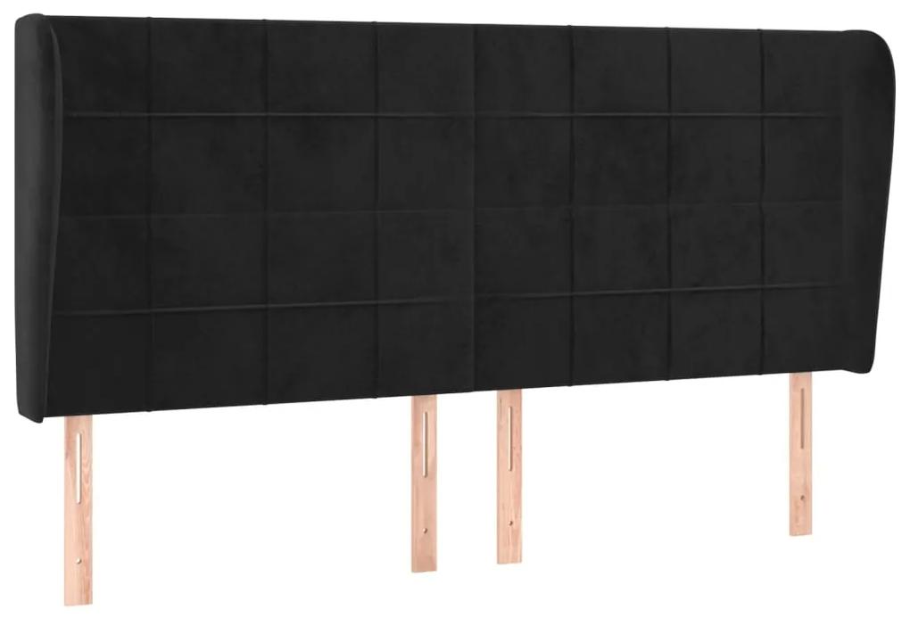 3118018 vidaXL Tăblie de pat cu aripioare, negru, 183x23x118/128 cm, catifea