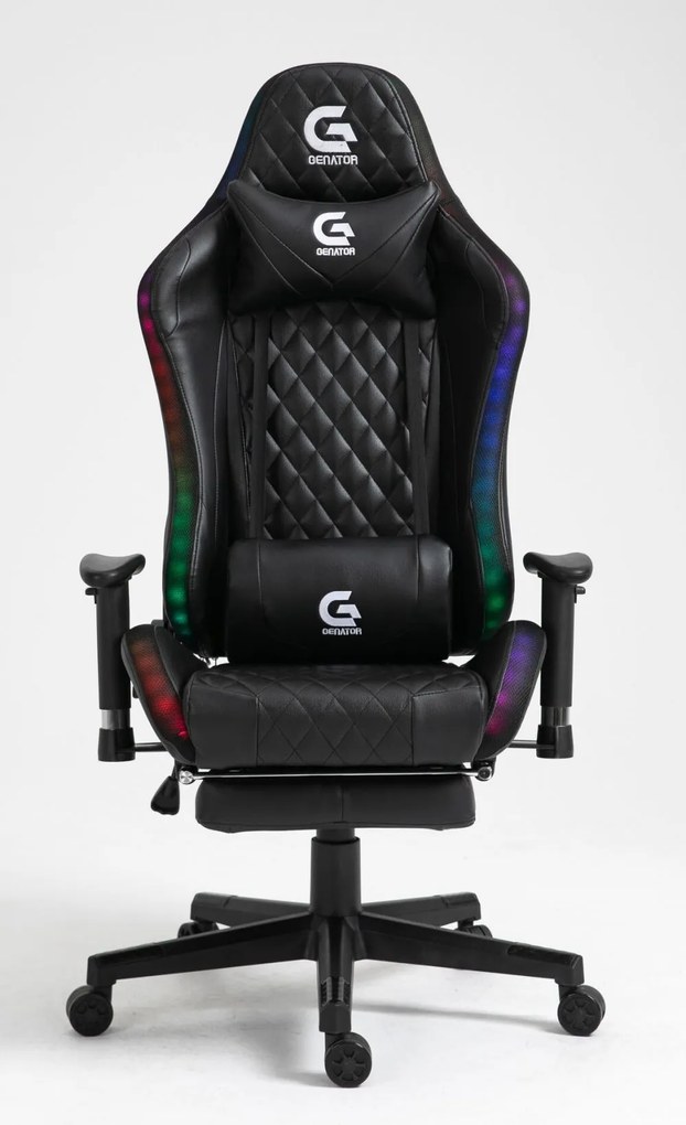 Scaun gaming cu sistem iluminare bandă LED RGB, Masaj in perna lombara, Suport picioare, funcție sezlong, SIG 5020, Negru
