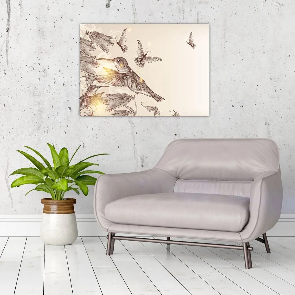 Tablou pe sticlă - Colibri (70x50 cm)