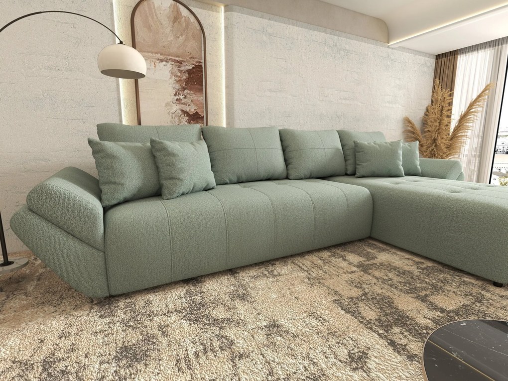 Colțar extensibil dumonde cu ladă de depozitare si sezut confortabil din spuma high-density, Berlin XL Enjoy Mint 350x185 cm II