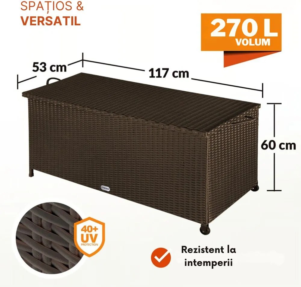 Ladă de depozitare din poliratan RICCO, 270L, 117x53x60cm, maro închis Casaria