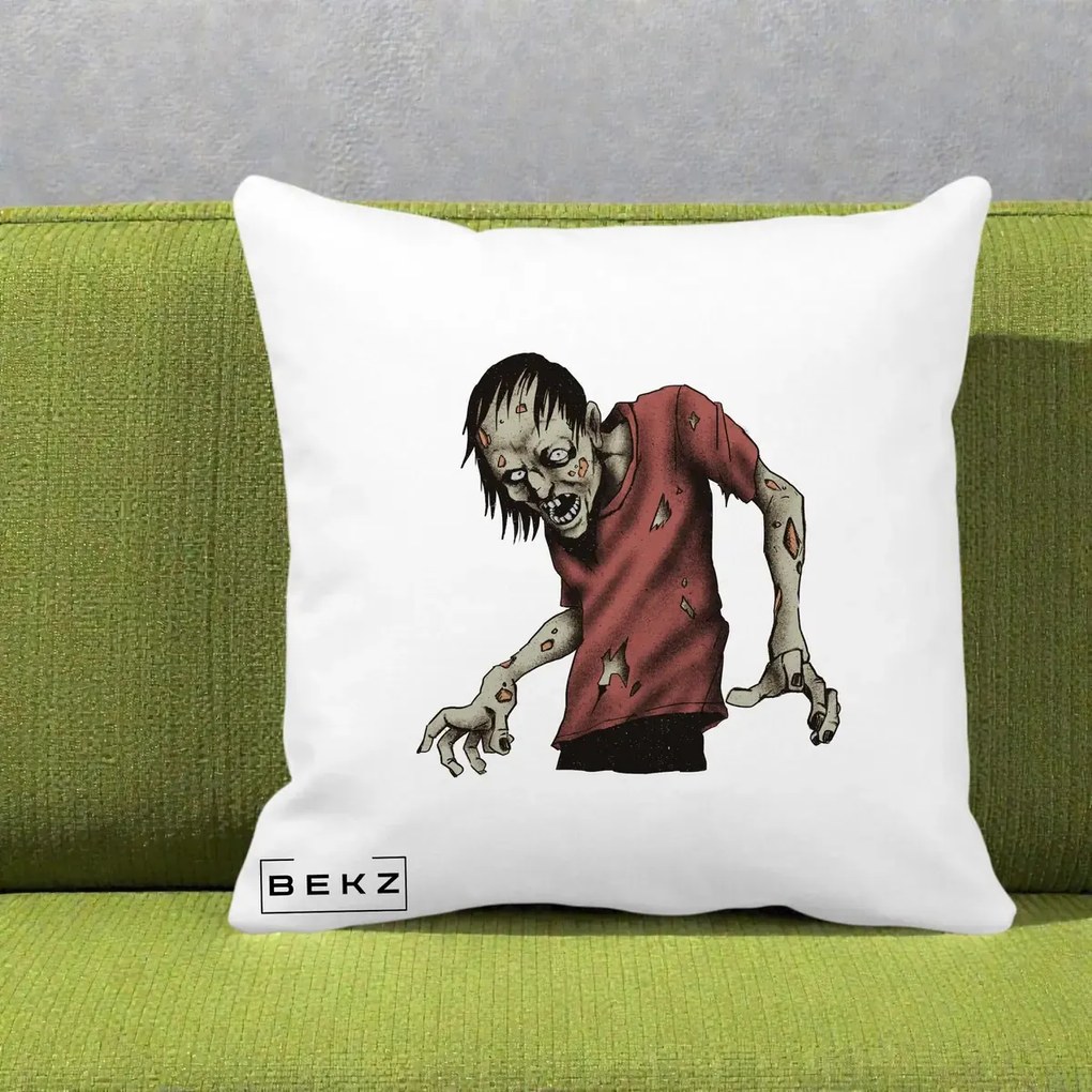 Perna Decorativa Halloween Zombie Infricosator, 40x40 cm, Alba Mata, Husa Detasabila, Perna Inclusa, BEKZ®