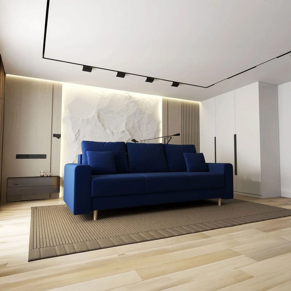 Canapea extensibilă dumonde cu ladă de depozitare si sezut confortabil din spuma high-density, Kronos Royal Albastru 210x100 cm