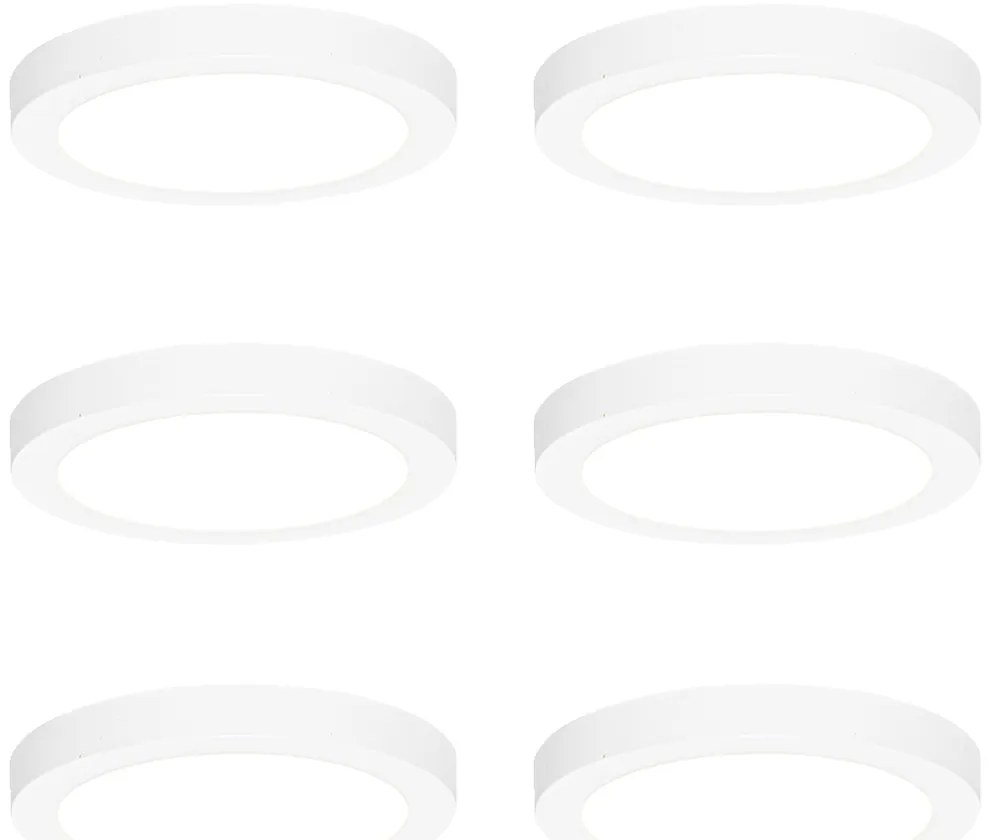 Set de 6 spoturi încastrate sau montate la suprafață albe 18 cm, inclusiv LED cu atenuare în 3 trepte până la cald - Trans