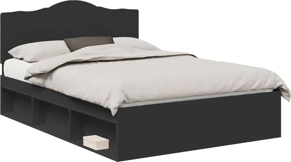 vidaXL Cadru de pat cu headboard Negru 140 x 200 cm Lemn de pin masiv