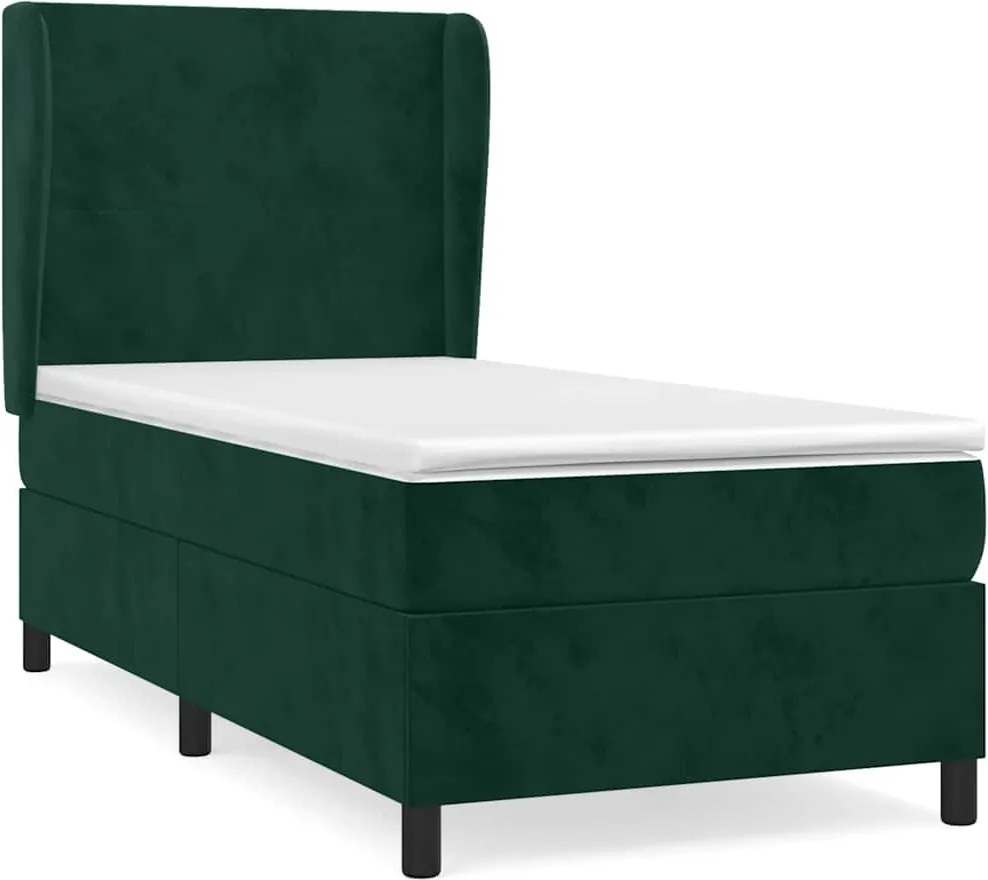 vidaXL Pat box spring cu saltea, verde închis, 90x200 cm, catifea