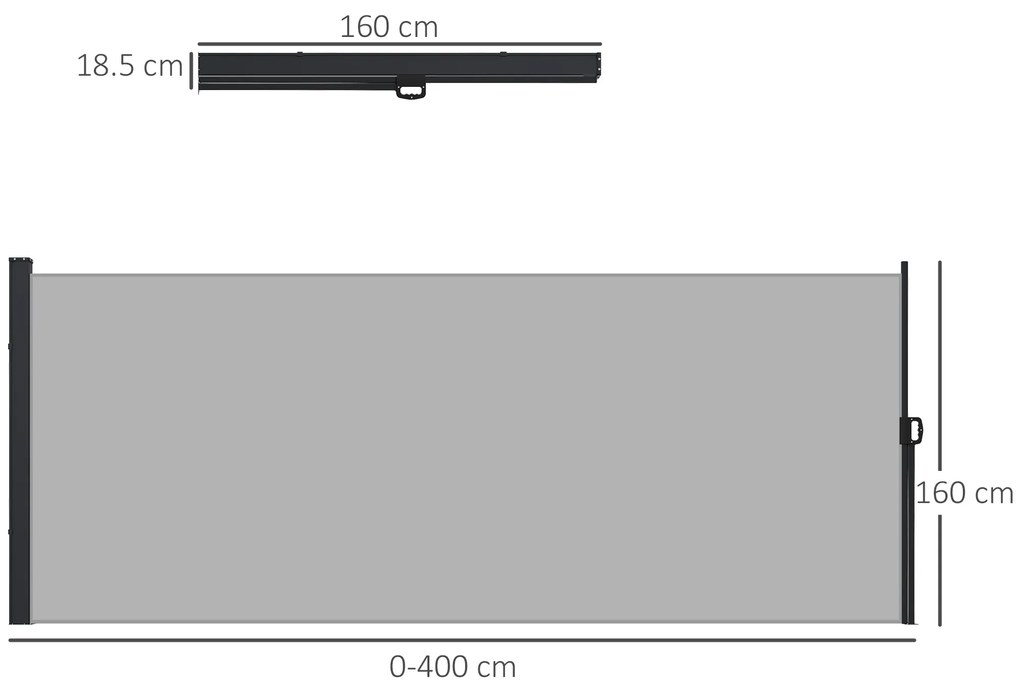 Outsunny Paravan Lateral Retractabil cu Mâner, UV30+, 400x160 cm, Gri Deschis | Aosom Romania