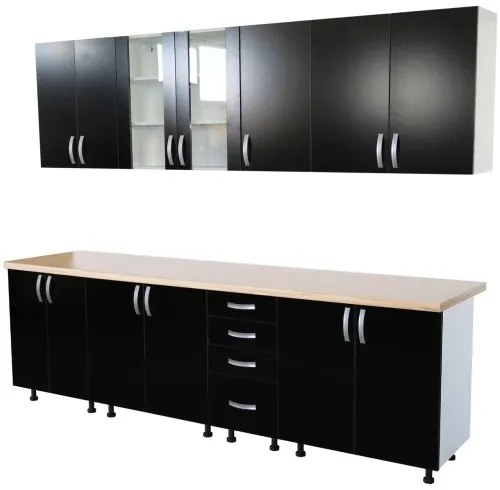 Bucatarie Zebra 260 cm din PAL Negru cu blat termoizolant crem