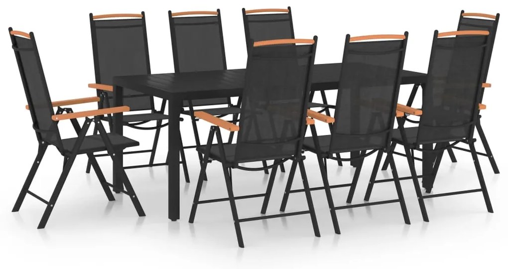 vidaXL Set mobilier de grădină, 9 piese, negru, aluminiu