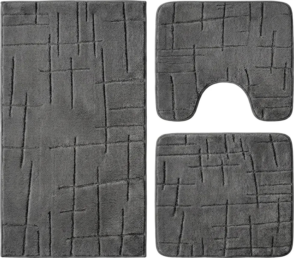 Set covoare baie antiderapante, 3 piese, design modern crestat