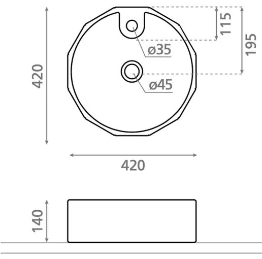 Bathco 4158 - Lavoar pentru blat CIRCUS, Ø 42 cm, porțelan alb