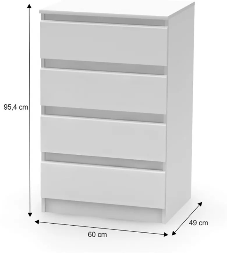 Comoda cu 4 sertare, alba, HANY NEW 014