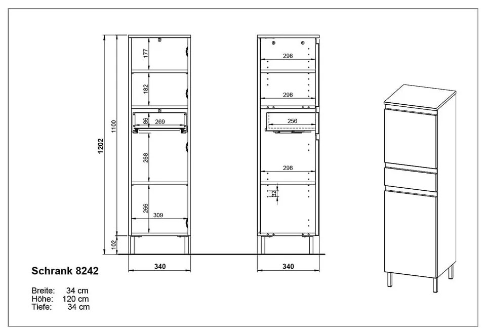 Dulap de baie înalt gri închis cu aspect de stejar 34x120 cm Salinas - Germania