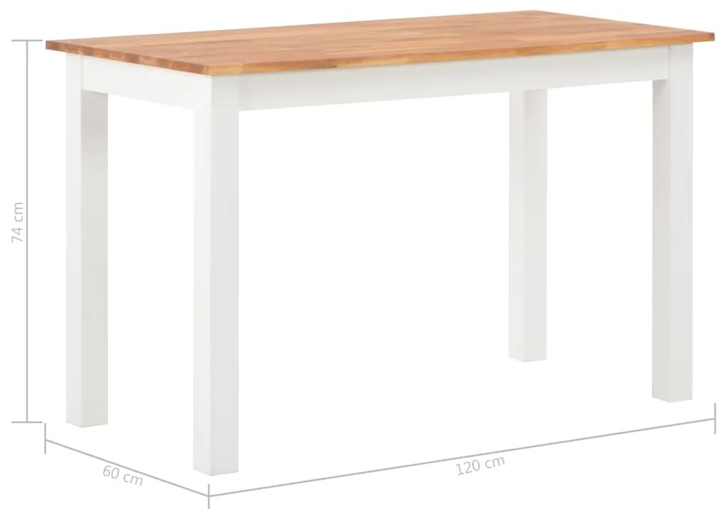 Masa de bucatarie, 120 x 60 x 74 cm, lemn masiv de stejar 1, Alb