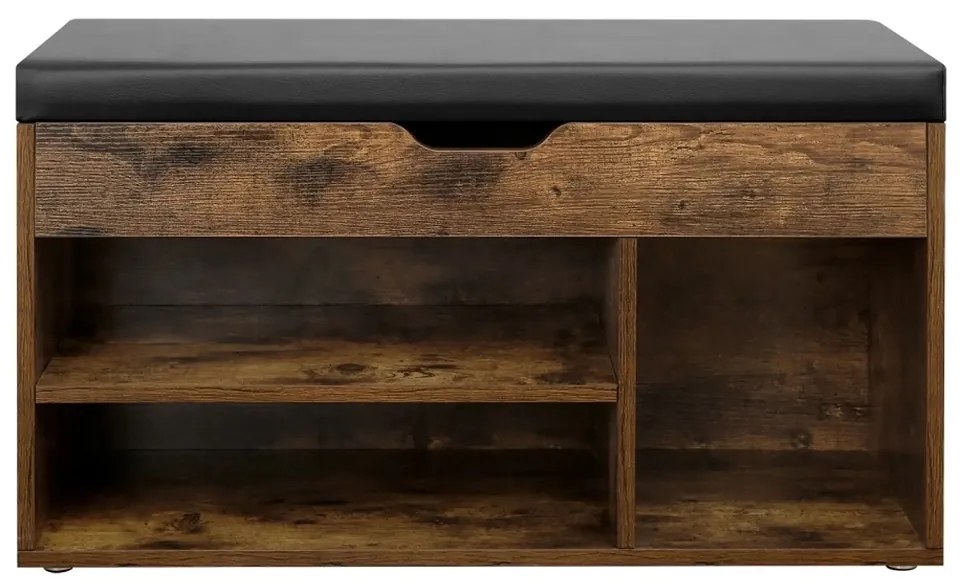 Pantofar cu bancă și spațiu de depozitare LUJZA, 80x30x44cm, maro închis/negru Vasagle