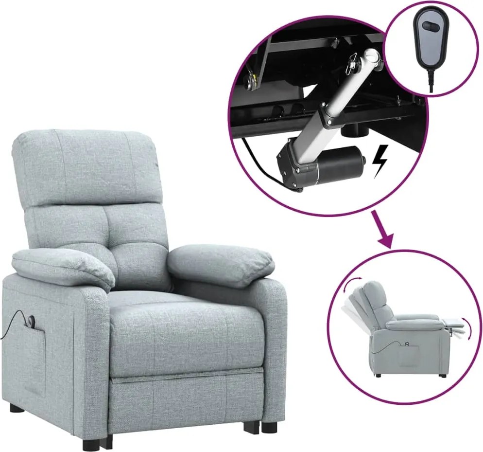 vidaXL Fotoliu rabatabil electric, gri deschis, textil