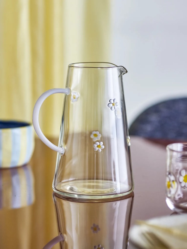 Carafă din sticlă cu motive florale, D12×H19 cm, transparentă, „Buzz"