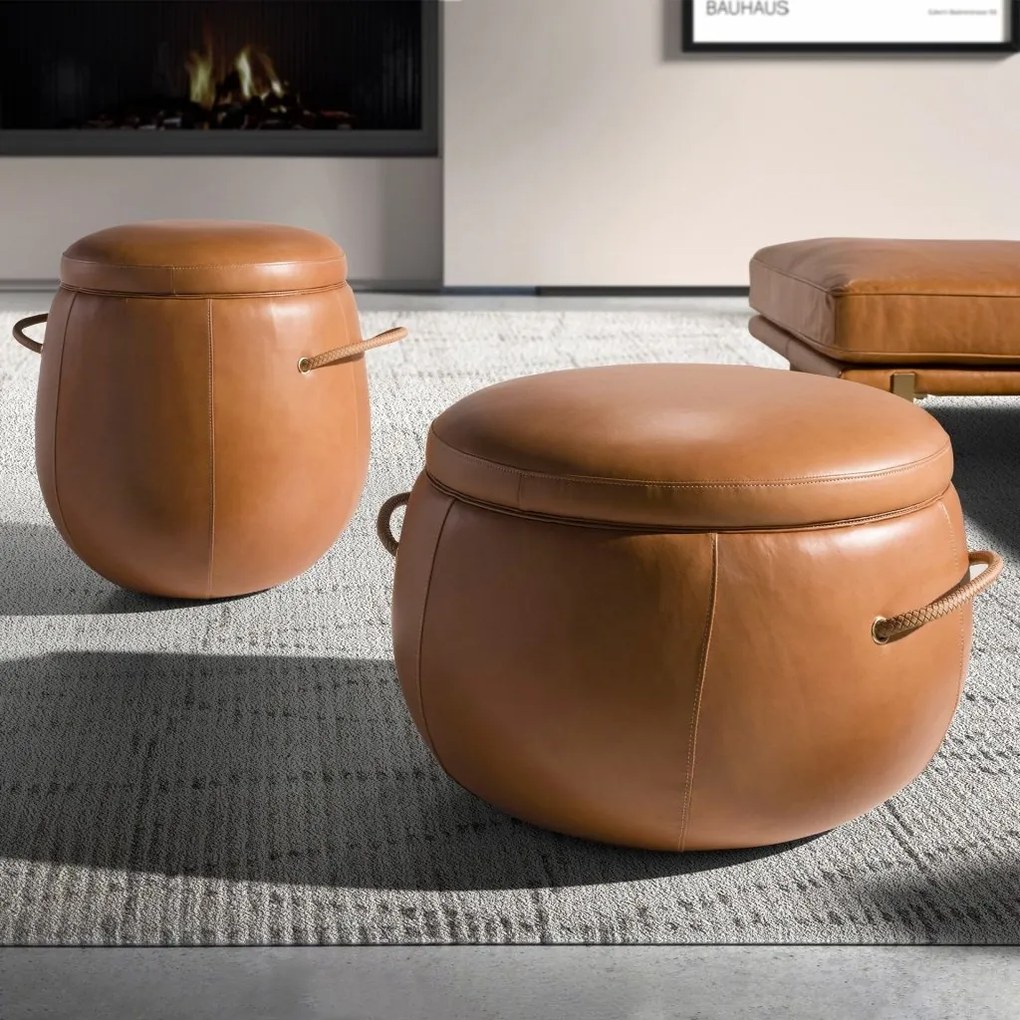 Taburete cu spatiu de depozitare LUX design italian Cowhide camel