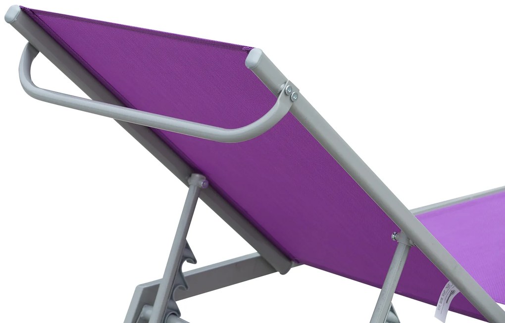 Outsunny Șezlong de Soare - Chaise Longue - Design Contemporan - Spătar Reglabil în Mai Multe Poziții - Metal Epoxidic Textilen Mov - dim. 170 x 58 x 97 cm | Aosom Romania