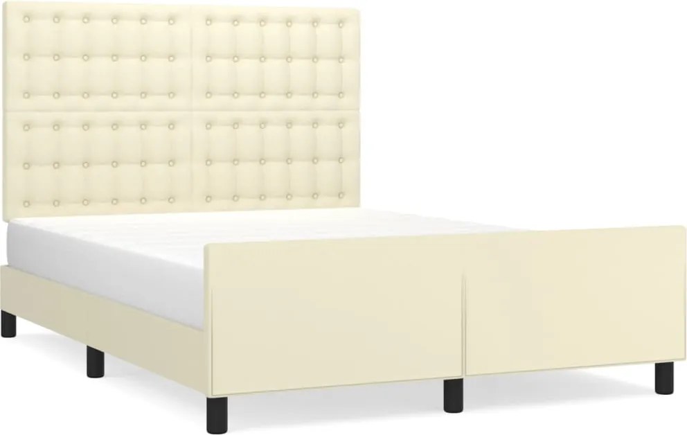 vidaXL Cadru de pat cu tăblie, crem, 140x190 cm, piele ecologică