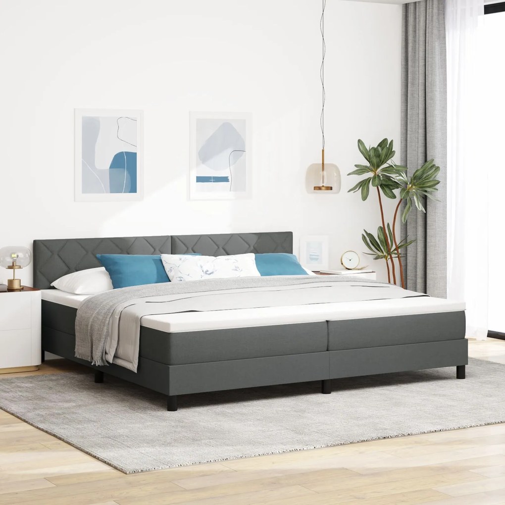 vidaXL Pat cu saltea tip Box Spring Gri Întunecat 200x200 cm Textile