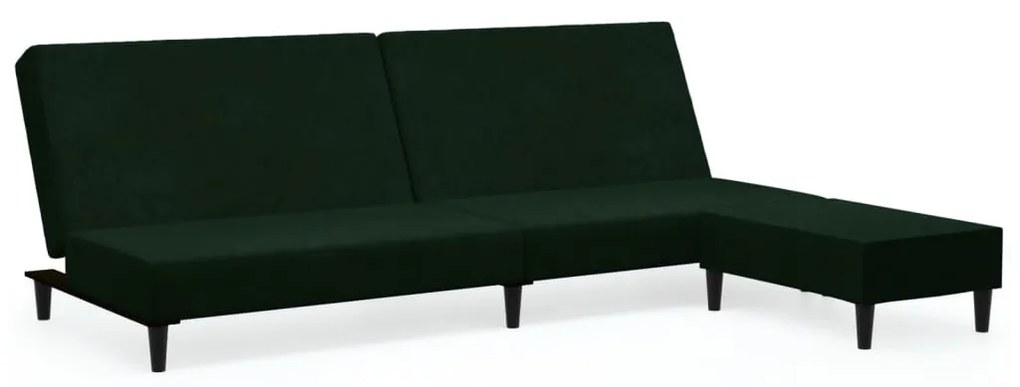 3080492 vidaXL Canapea extensibilă cu taburet, 2 locuri, verde închis, catifea