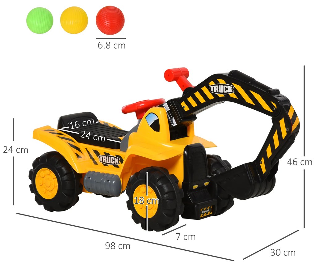 Excavator 4 in 1 HOMCOM, pentru copii 3-8 ani, 98x30x46cm | Aosom Romania