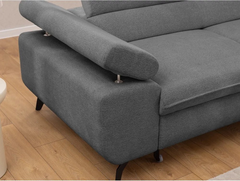 Colțar gri cu tapițerie din chenille (cu colț pe partea dreaptă/în formă de ”L”) Marbeya – Ropez