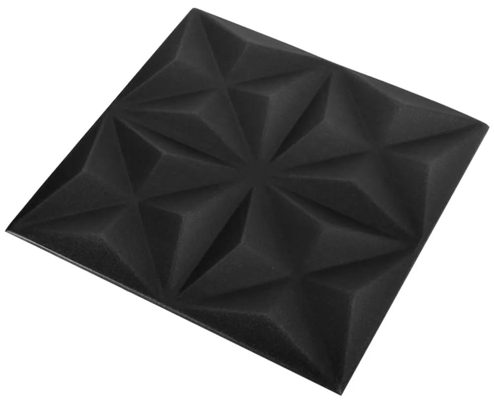 Panouri de perete 3D 48 buc. negru 50x50 cm model origami 12 m   48, Negru origami