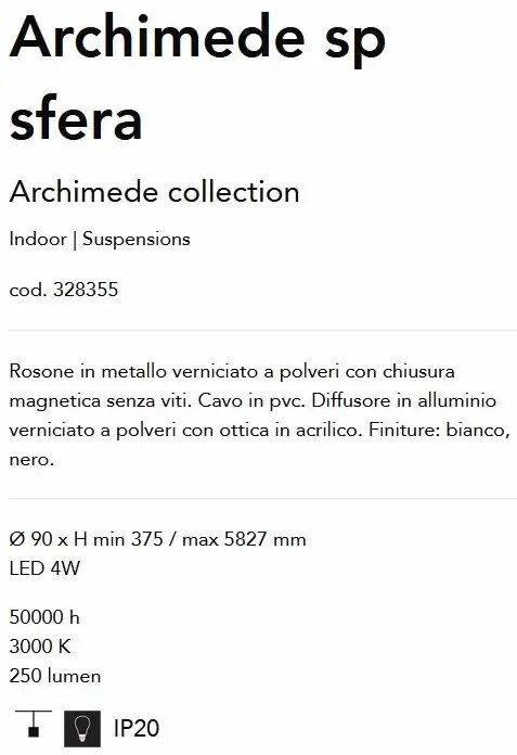 Pendul LED stil minimalist Archimede sp sfera alb