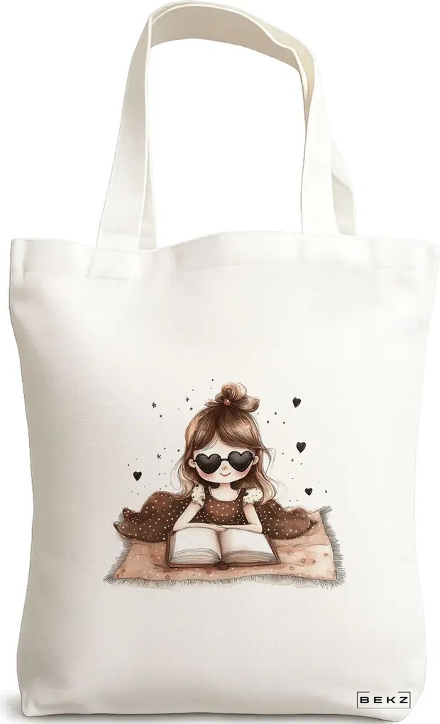 Sacosa de Panza pentru Cumparaturi, Geanta Tote, model Bookish girlie 38 x 34.5 cm, Alba, BEKZ®