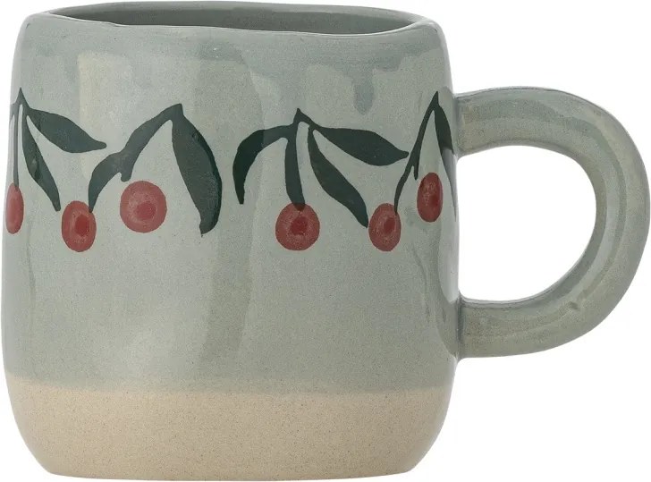 Cană din ceramică artizanală, natur, pictată manual cu cireșe, 6x7 cm, 110 ml, „Millie"
