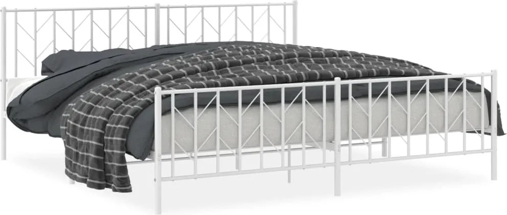 vidaXL Cadru pat metalic cu tăblie de cap/picioare , alb, 200x200 cm