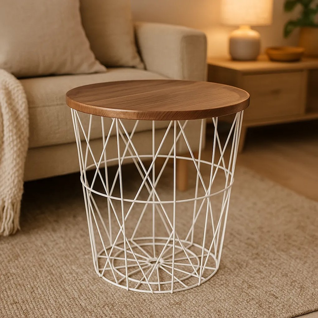 Măsuță din sârmă cu blat din MDF 37 x 39 cm, bej