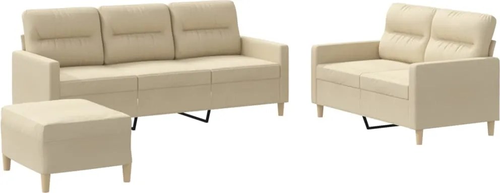 vidaXL Set de canapele cu perne, 3 piese, crem, textil