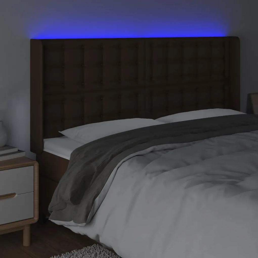 Tablie de pat cu LED, maro, 183x16x118 128 cm, piele ecologica 1, Maro, 183 x 16 x 118 128 cm