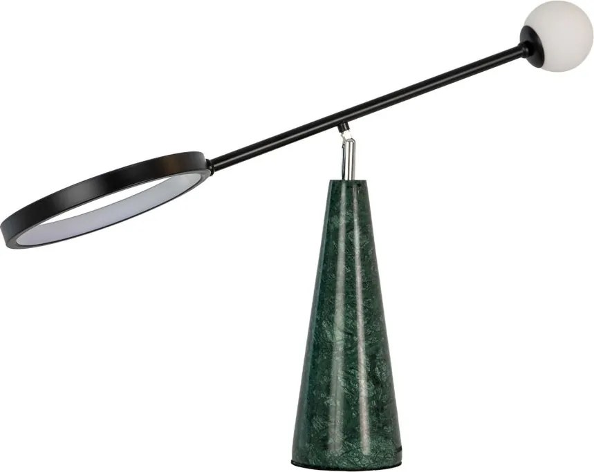 Lampa de masa LED din otel negru si marmura portelanata verde