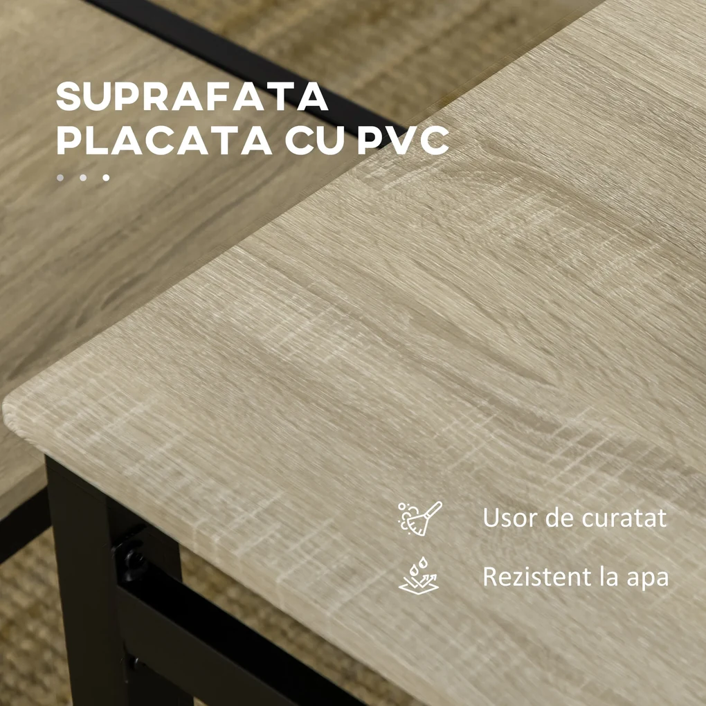 Set HOMCOM de Masă și 4 Scaune, Design Dreptunghiular, Oțel și MDF, Negru și Lemn Natural, 100x63x76.5cm și 45x40x82cm | Aosom Romania
