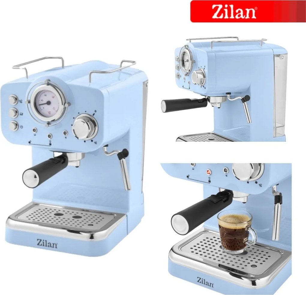 Espressor manual ZILAN ZLN2861 Retro Albastru - 15 Bar, 1.25L, 1100W