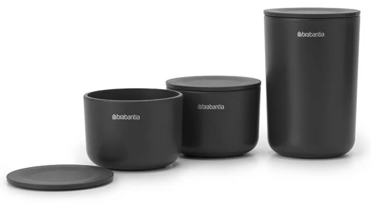 Set recipiente depozitare Brabantia ReNew 1004183, 3 piese, Baza moale anti-alunecare, Gri inchis