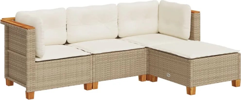vidaXL Set canapele de grădină, 4 piese, cu perne, bej, poliratan
