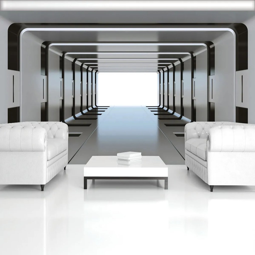 Fototapet - 3D tunel argintiu (254x184 cm)