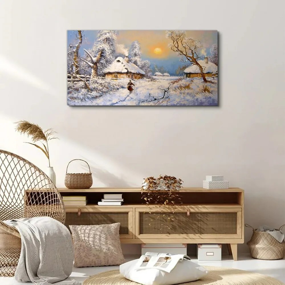 Tablou canvas Cabana Satului Zăpadă de iarnă