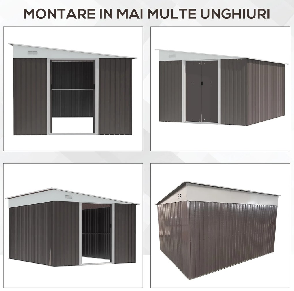 Outsunny Magazie de Grădină cu Ușă Glisantă din Oțel Zincat Gri | Aosom Romania