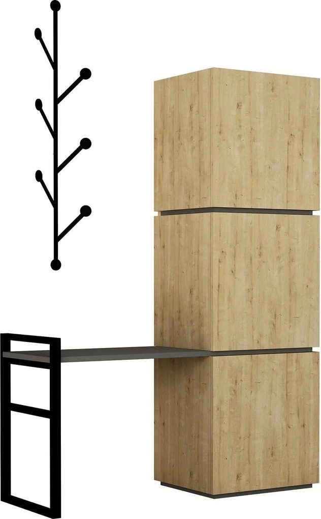 Pantofar MELLO, stejar/negru, PAL melaminat/metal, 109x39x149 cm