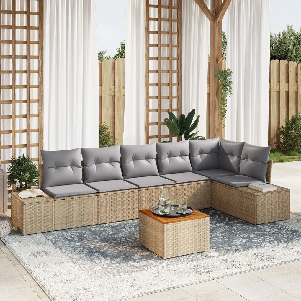 vidaXL Set de canapele pentru grădină 7 pcs bej și gri deschis