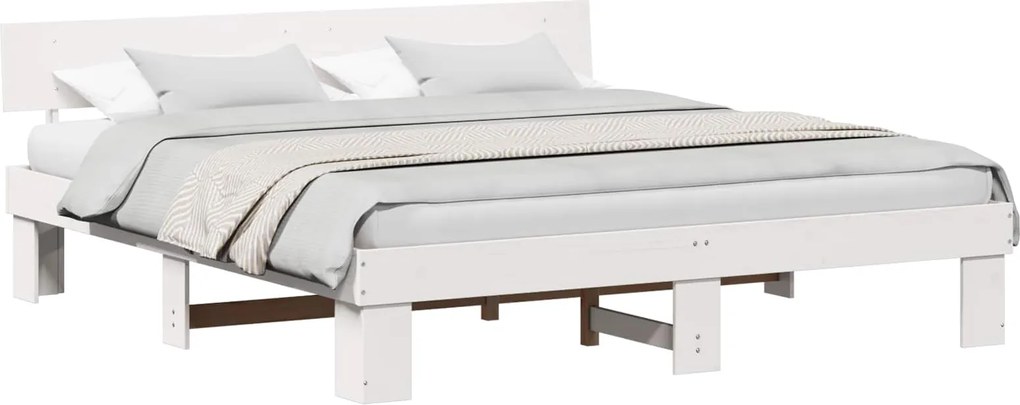 vidaXL Cadru de pat cu headboard Alb 180 x 200 cm Lemn de pin masiv