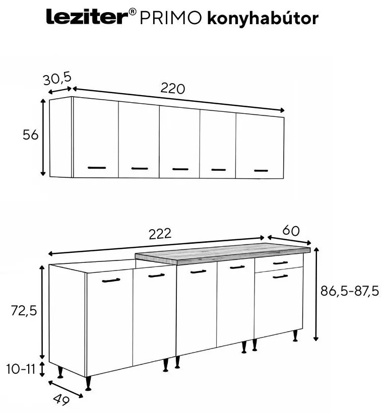 Dulap de bucătărie Primo 220 alb, blat de lucru din stejar charlestone