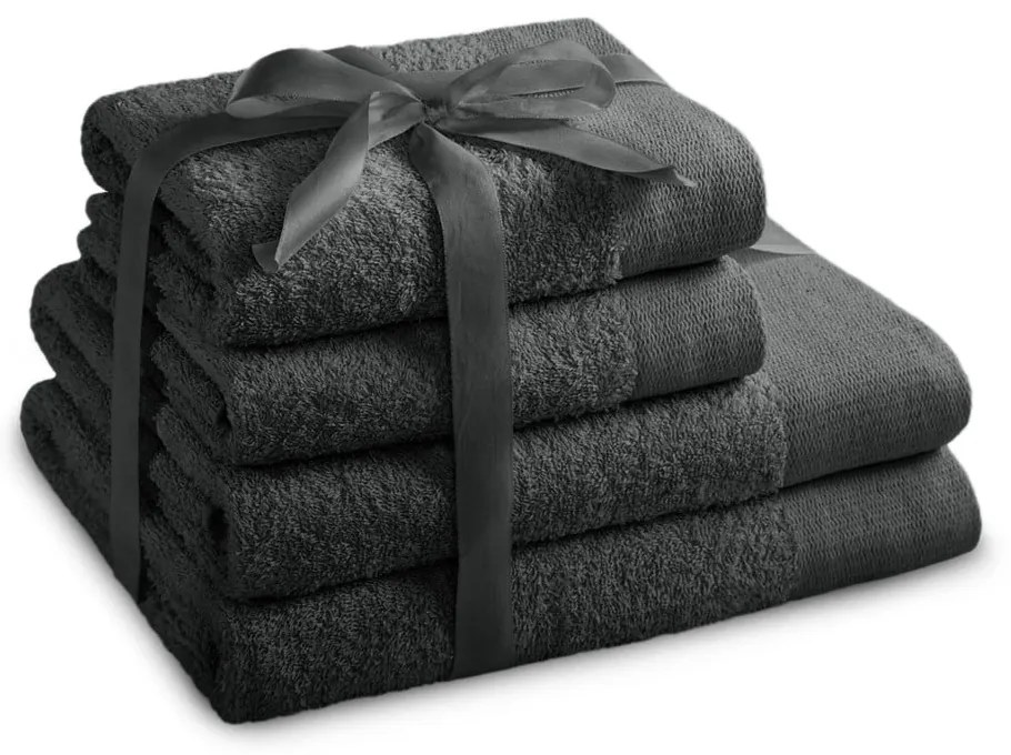 Prosoape de baie gri-închis 4 buc. din bumbac din frotir Amari – Restilo